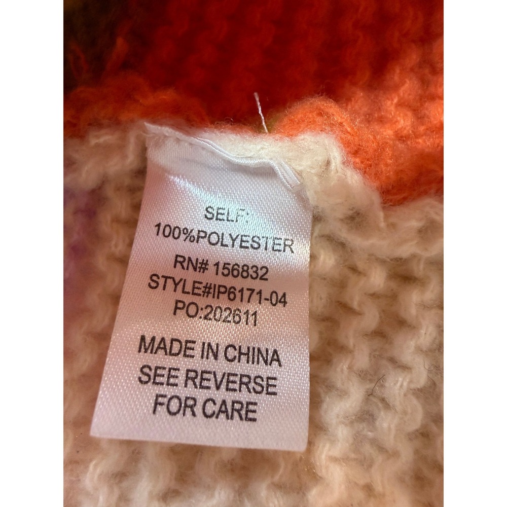 Patchwork Knit‎ Cardigan Sweater Orange Purple Green Cream Size S - Picture 4 of 5